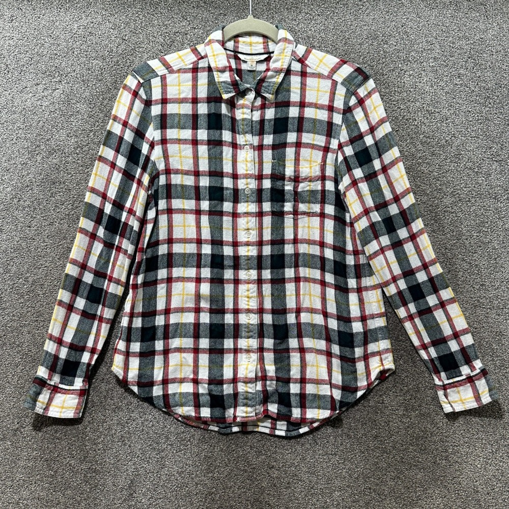 LL Bean Signature Plaid Flannel‎ Button Up Shirt Women Medium Long Sleeve Cabin